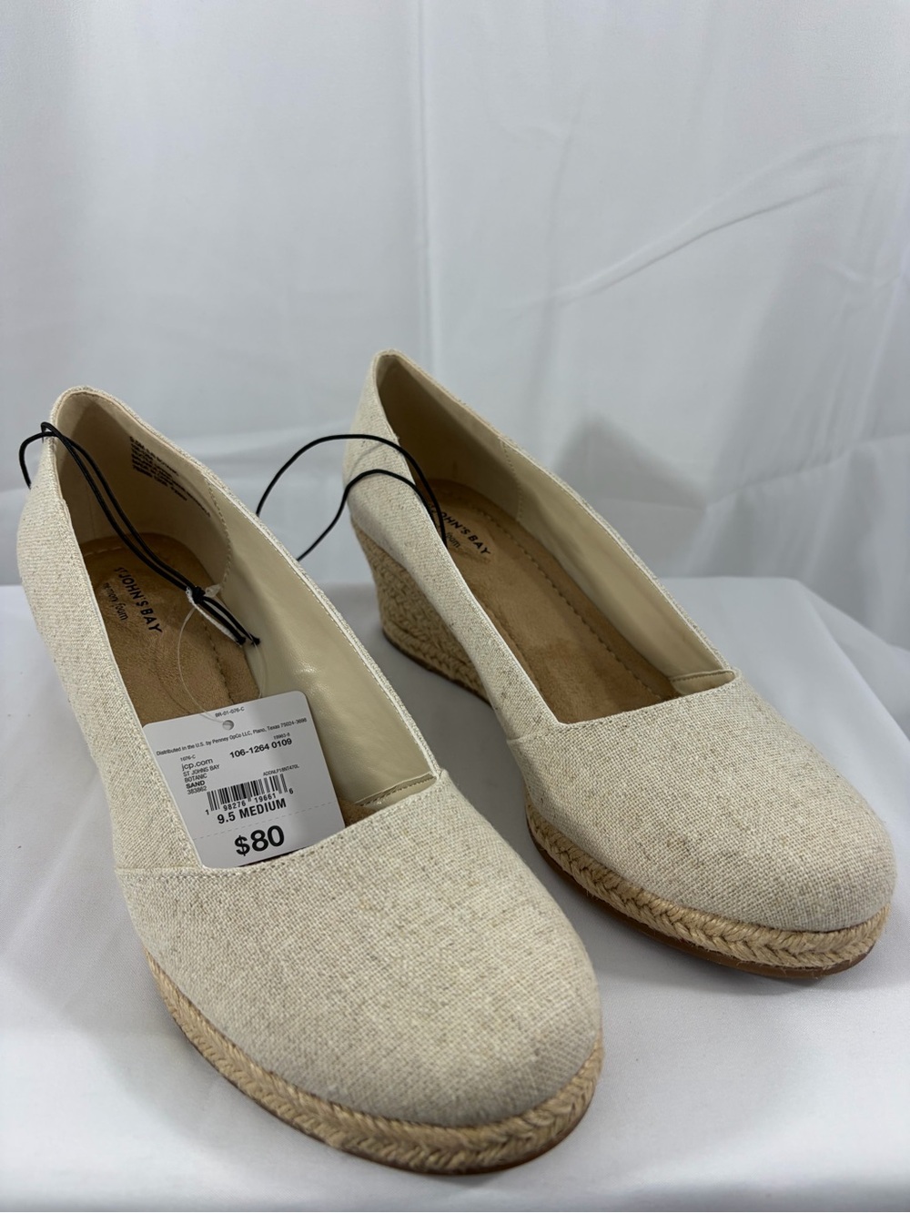 NWT St. John’s Bay Women’s Size 9.5 Natural Linen Espadrille Wedge Pumps